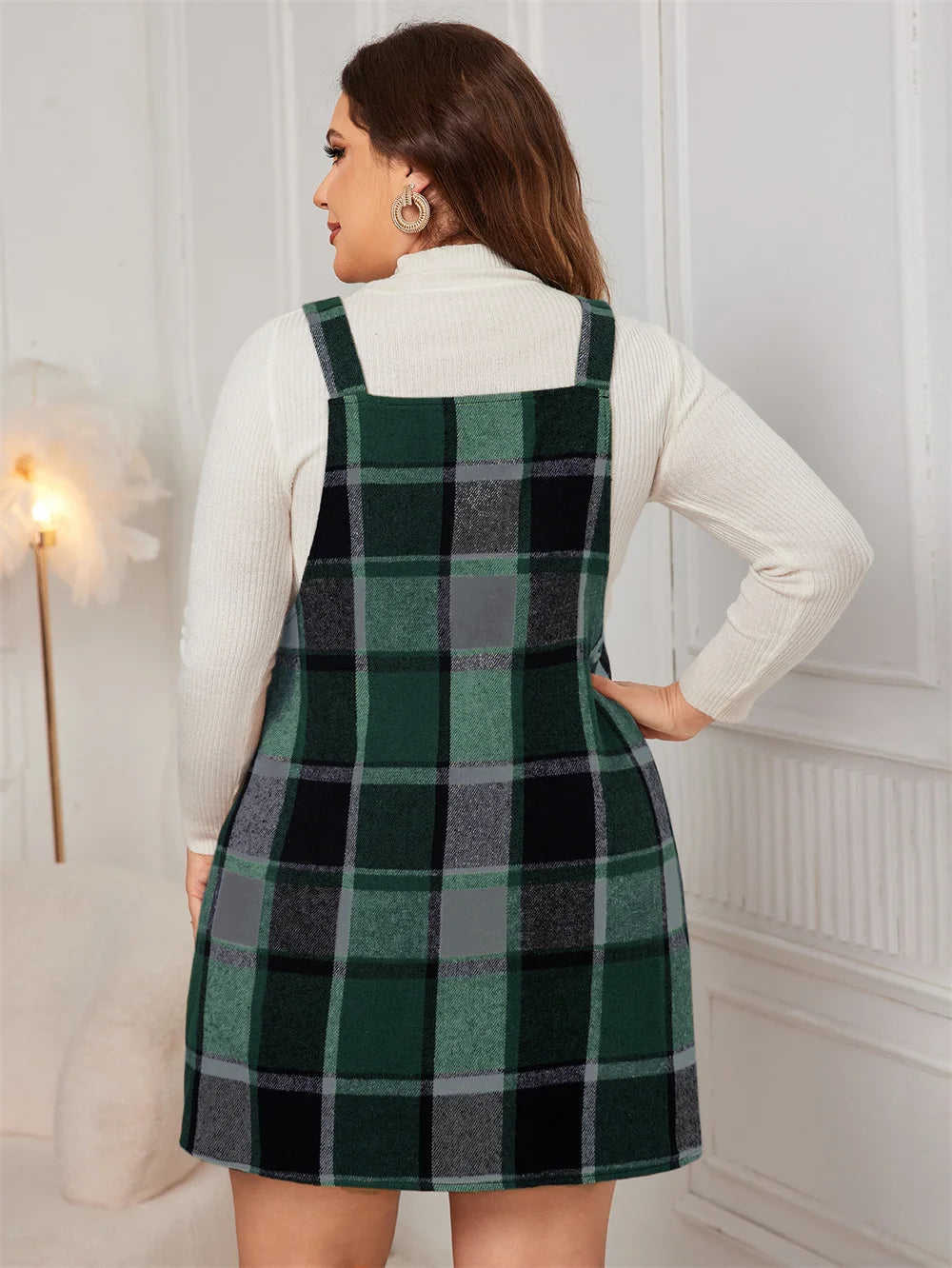Plaid Pocketed Pinafore Mini Dress