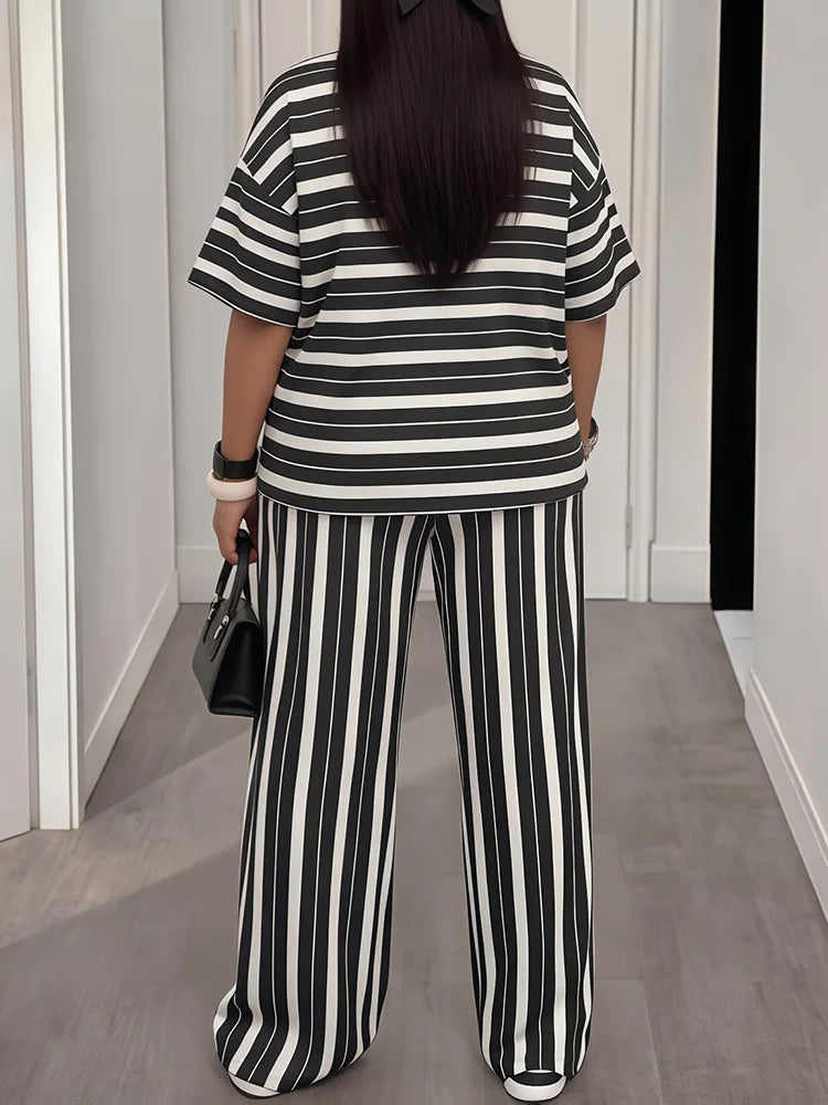Striped Tee & Wide-Leg Pants Set