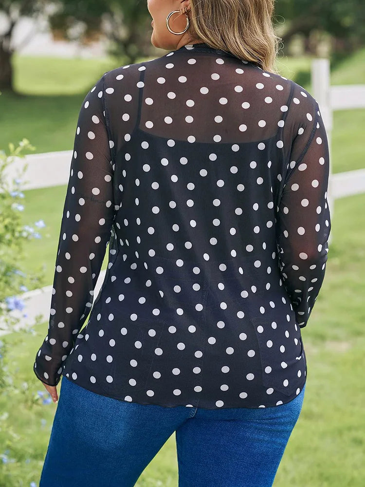 Polka-Dot Sheer Mock-Neck Top