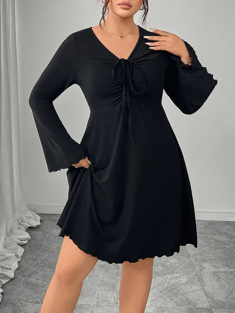 Ruched Bell-Sleeve Mini Dress