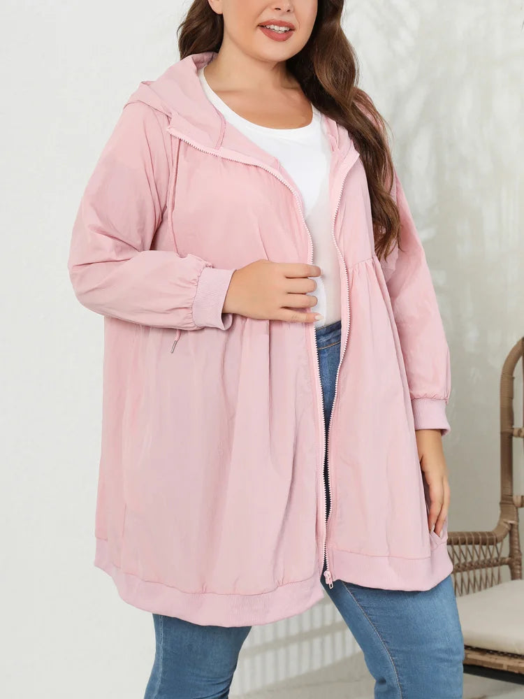 Gathered-Waist Hooded Longline Jacket
