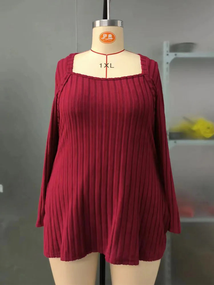 Square-Neck Ribbed Side-Slit Tunic