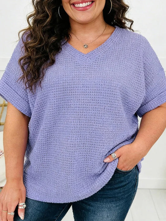 Waffle-Knit V-Neck Relaxed Top