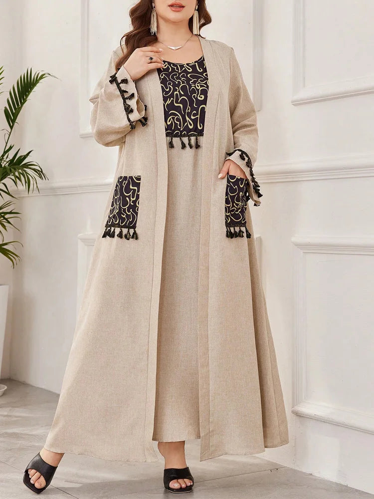 Tassel-Trim Cardigan & Sleeveless Maxi Dress Set