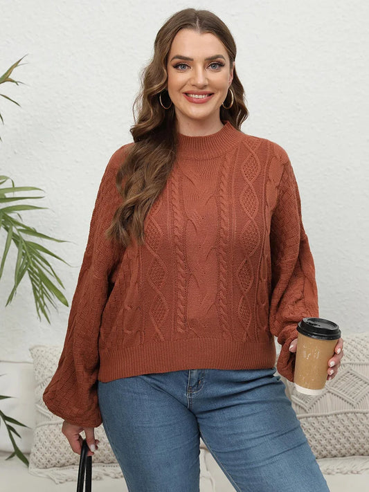 Mock-Neck Openwork Balloon-Sleeve Sweater