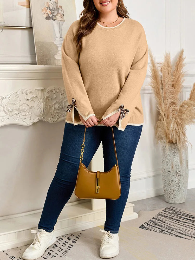 Contrast-Trim Side-Bow Sweater