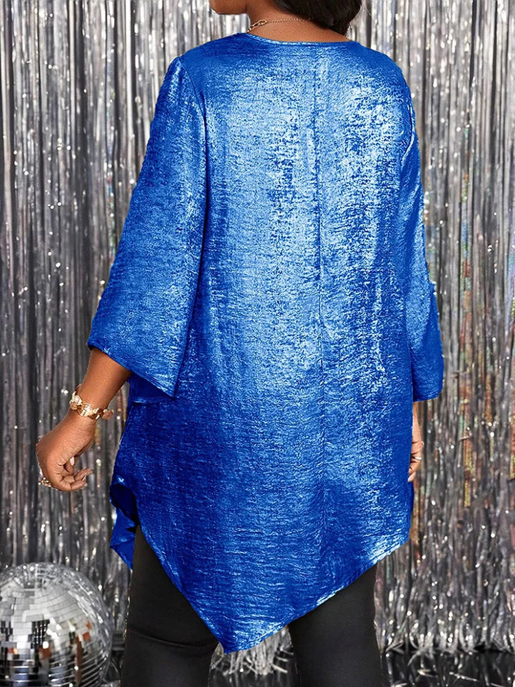 Metallic-Look Asymmetric-Hem Tunic