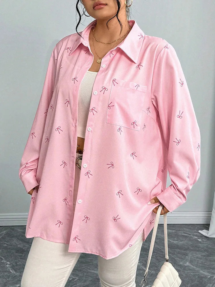 Bow-Print Oversized Button-Down Shirt