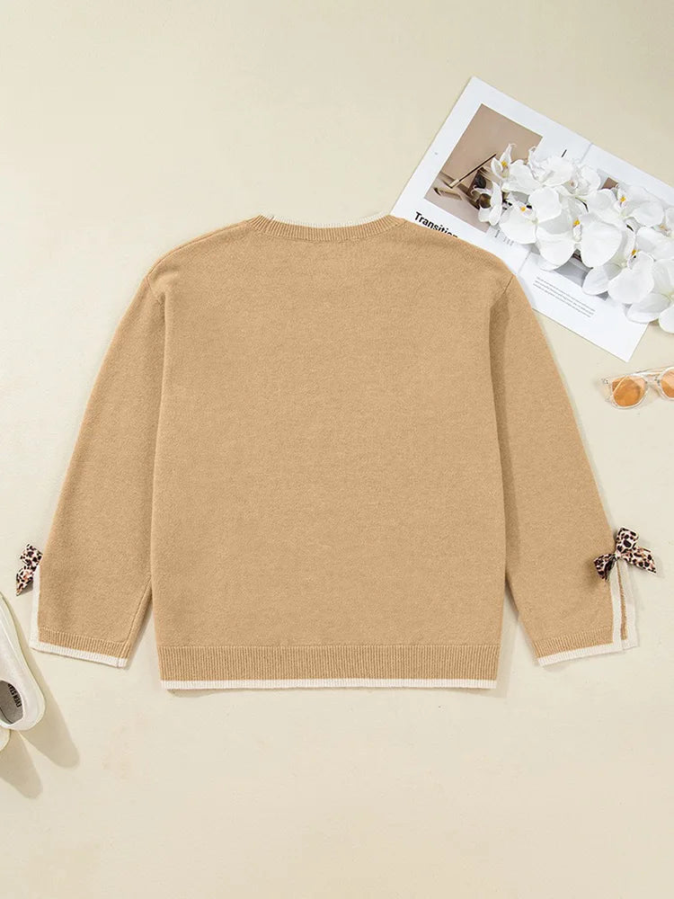 Contrast-Trim Side-Bow Sweater