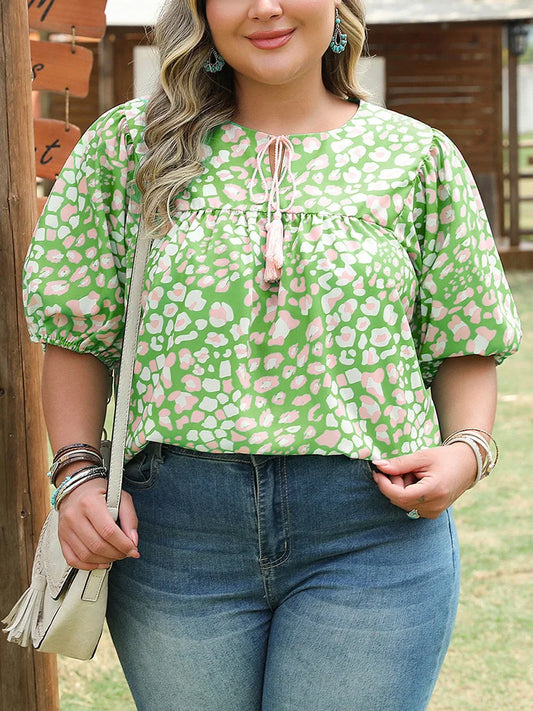 Abstract-Spot Tassel-Tie Blouse