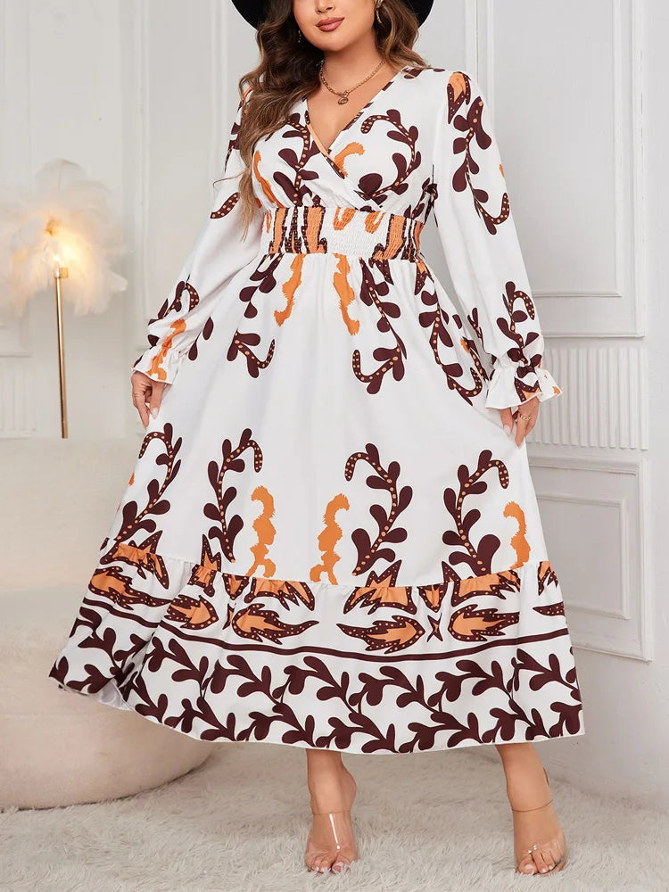Abstract Smocked-Waist Maxi Dress