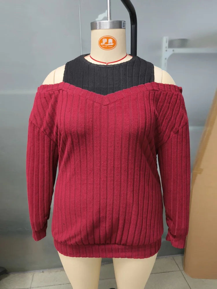 Layered Cold-Shoulder Ribbed Top