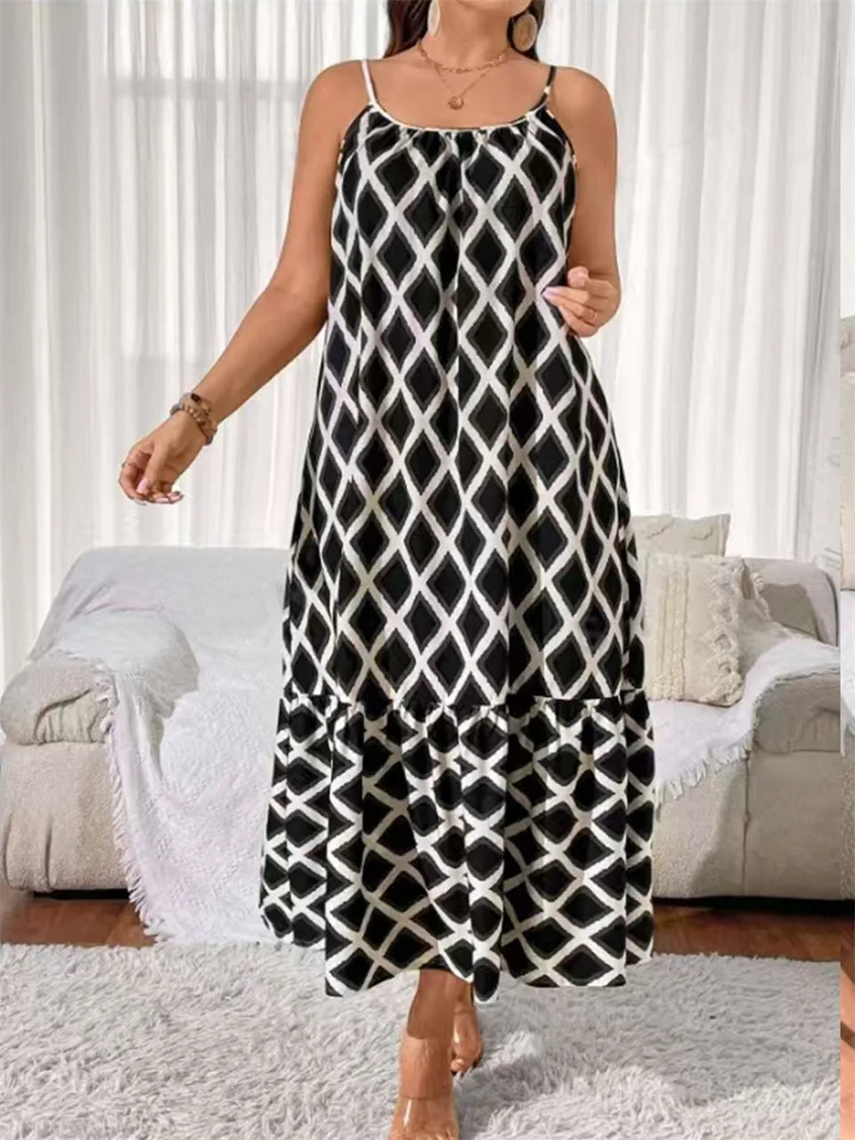 Geometric Tiered Cami Maxi Dress