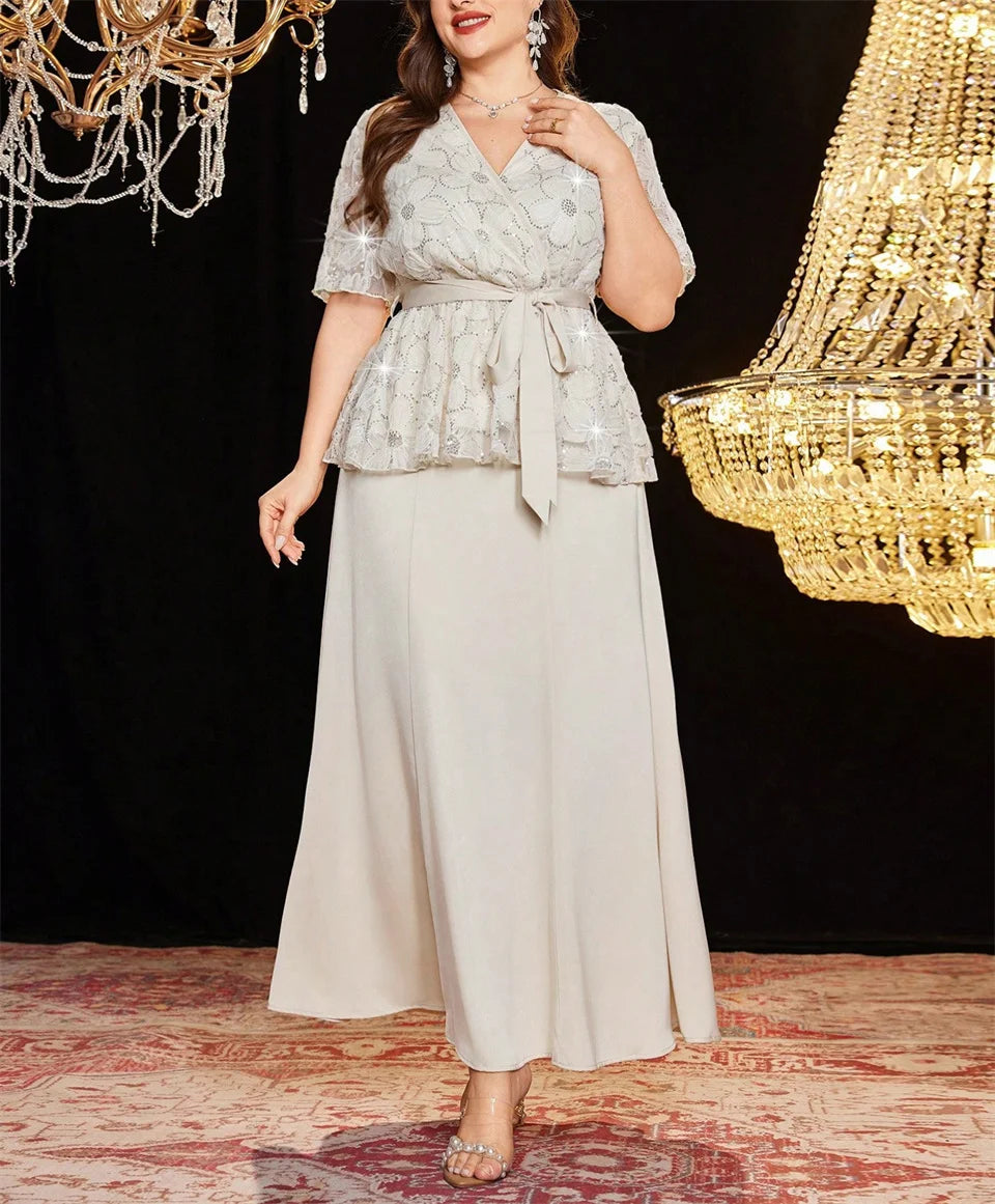 Sequin-Lace Peplum Top & Maxi Skirt Set