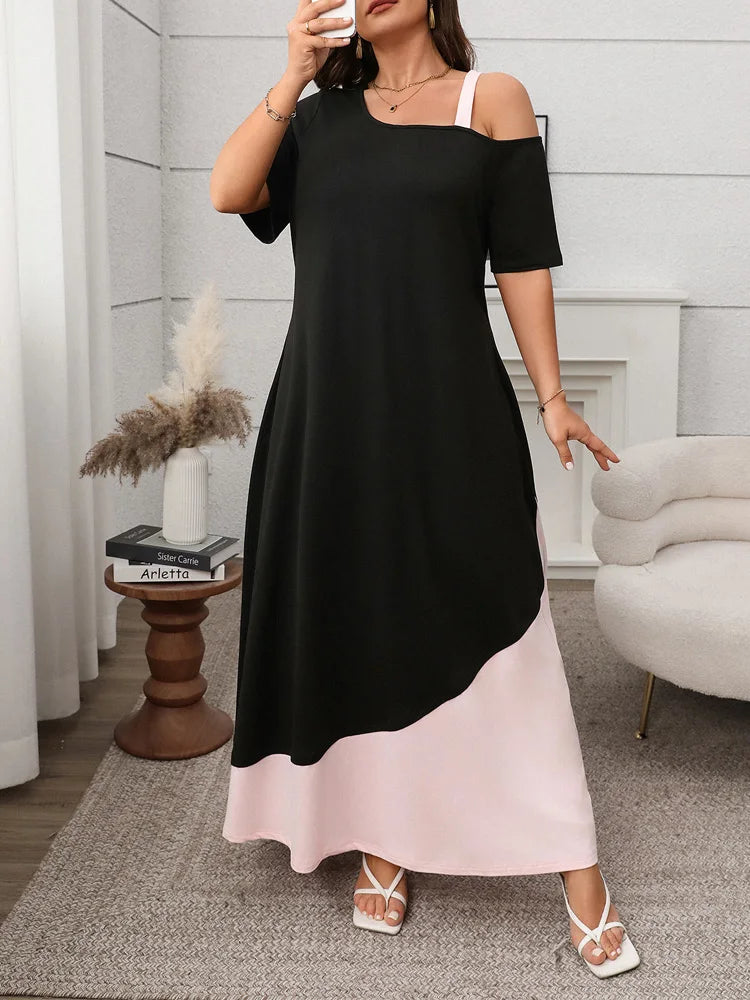 Colorblock Asymmetric Maxi Dress
