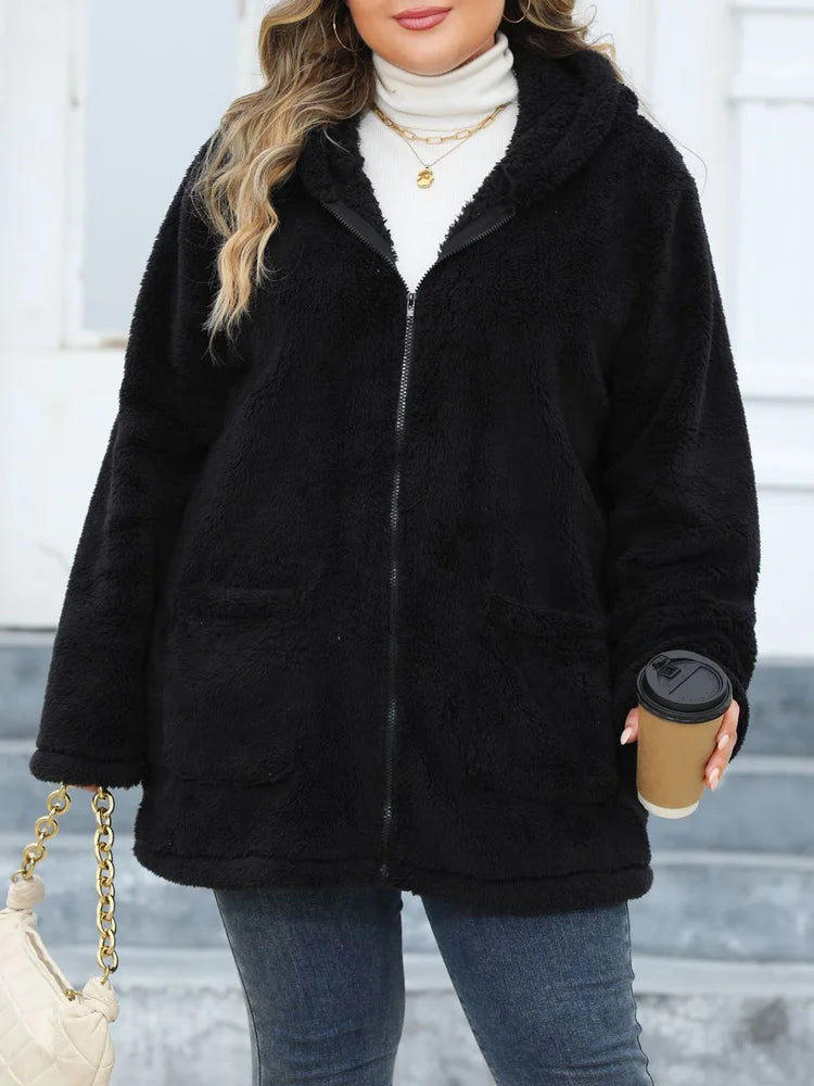 Fuzzy Hooded Zip Longline Coat