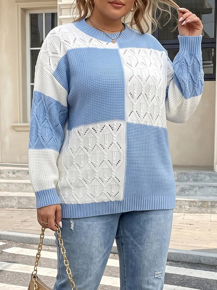 Colorblock Openwork Patchwork Sweater