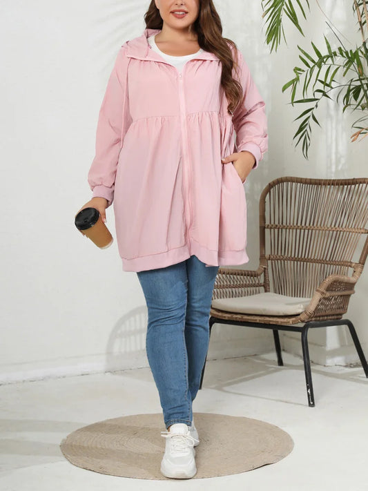 Gathered-Waist Hooded Longline Jacket