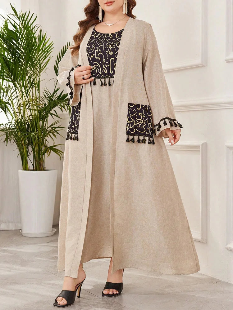 Tassel-Trim Cardigan & Sleeveless Maxi Dress Set