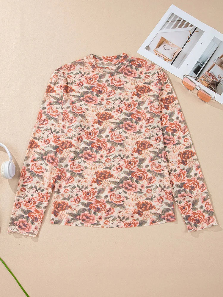 Floral Sheer Long-Sleeve Top