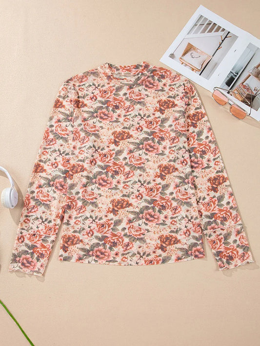 Floral Sheer Long-Sleeve Top