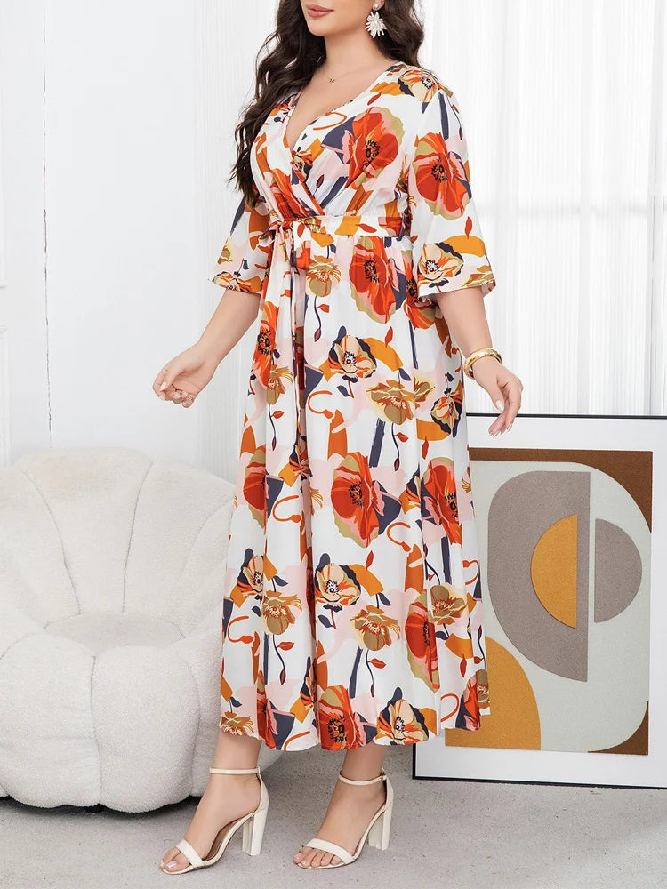 Poppy-Print Wrap Maxi Dress