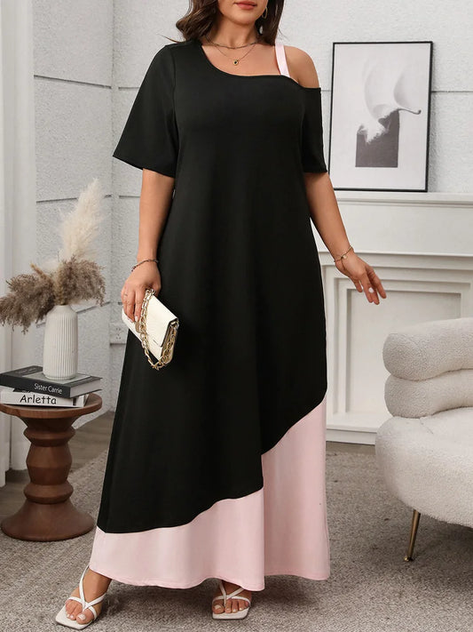Colorblock Asymmetric Maxi Dress