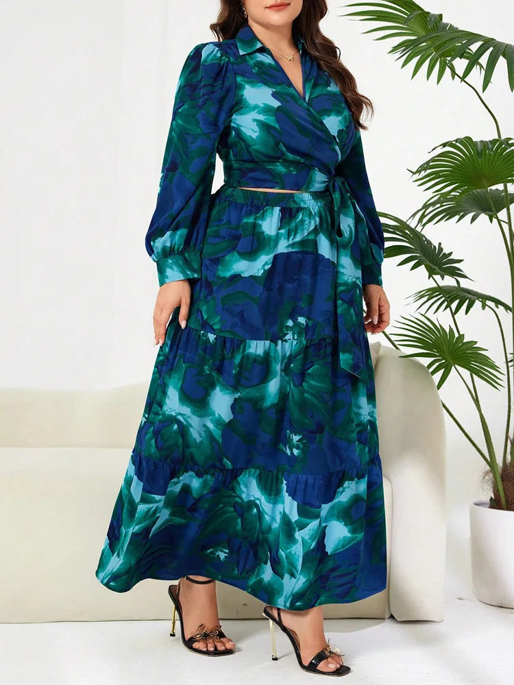 Floral Wrap Top & Tiered Skirt Set