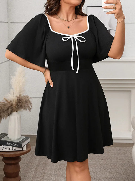 Bow-Trim Square-Neck Mini Dress