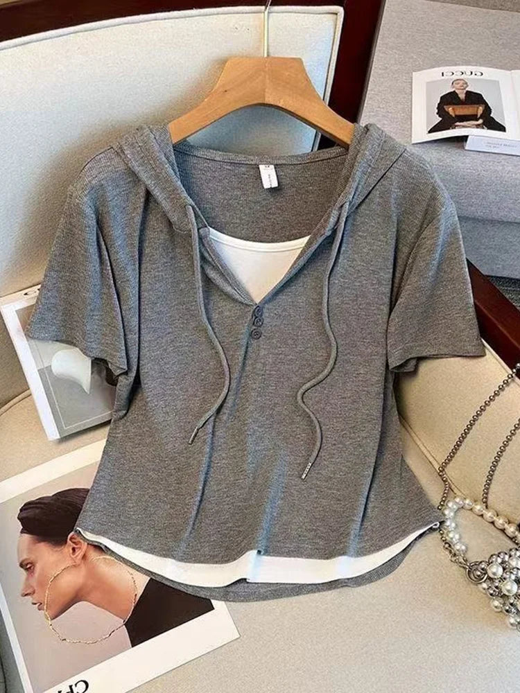 Short-Sleeve Hoodie & Pleated Shorts Set