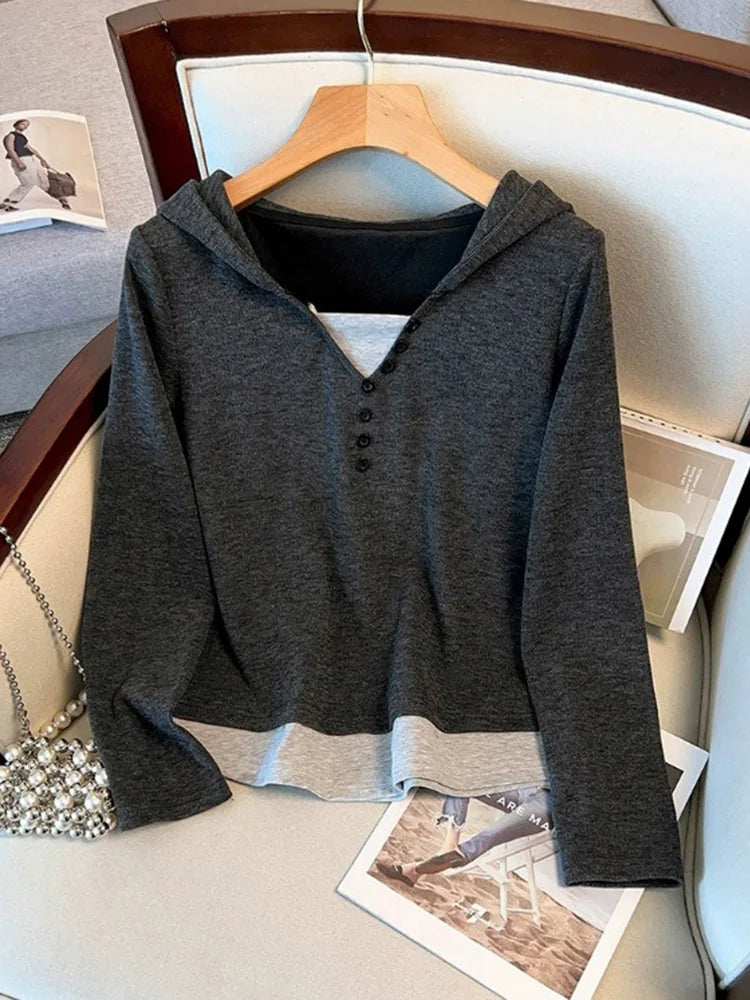 Hooded Henley Top & Flared Pants Set
