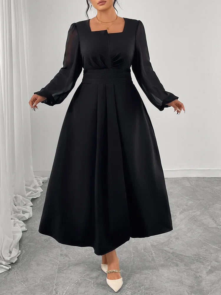 Square-Neck Pleated Maxi Dress