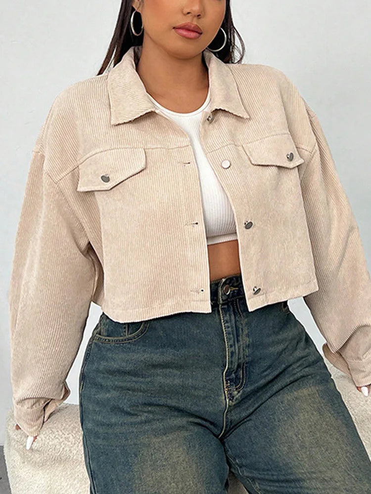 Textured Cropped Pocket Shirt Jacket