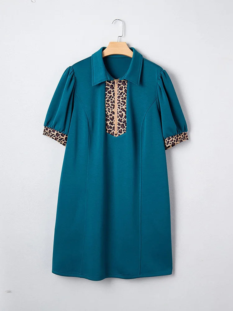 Leopard-Trim Zip Mini Dress