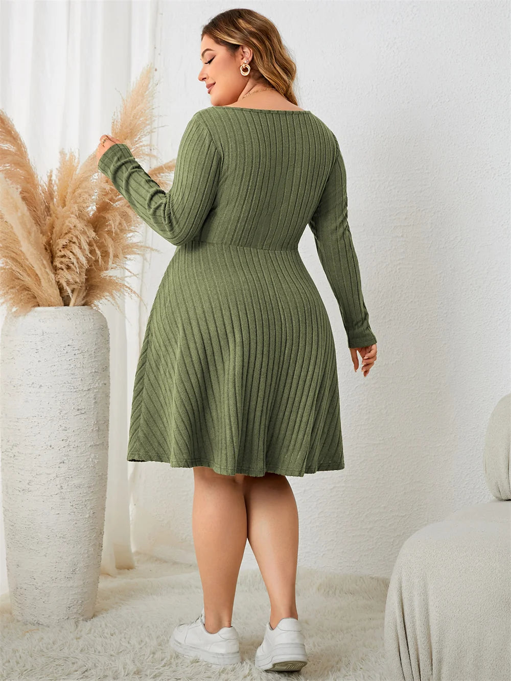 Ribbed Tie-Front Skater Dress
