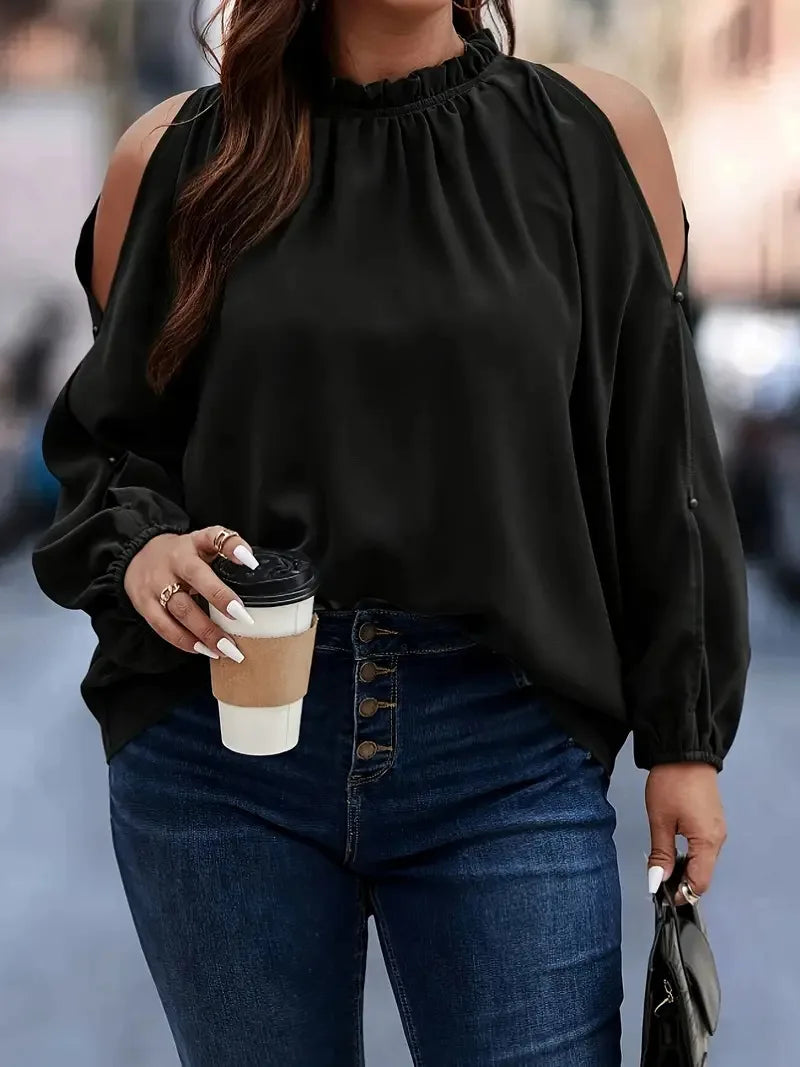 Cold-Shoulder High-Neck Blouse