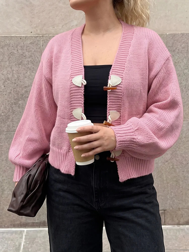 Toggle-Closure Balloon-Sleeve Cardigan
