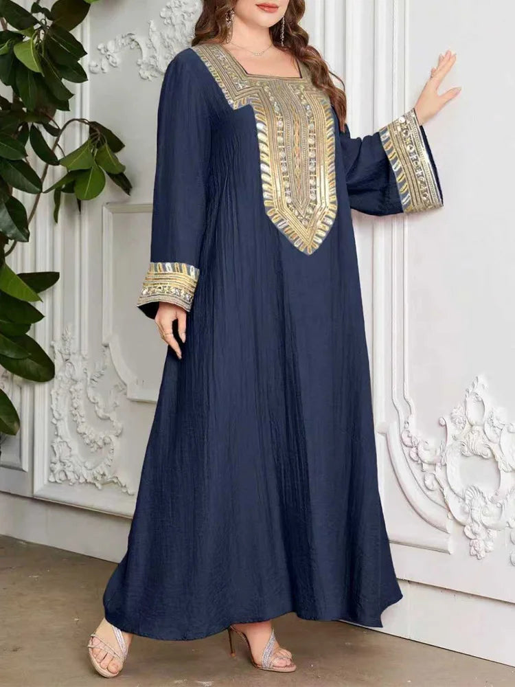 Ornate Square-Neck Kaftan Dress