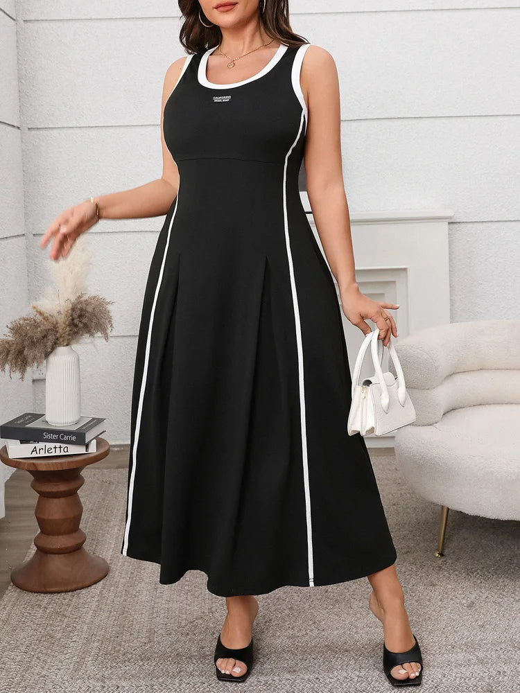 Contrast-Trim Sleeveless Maxi Dress