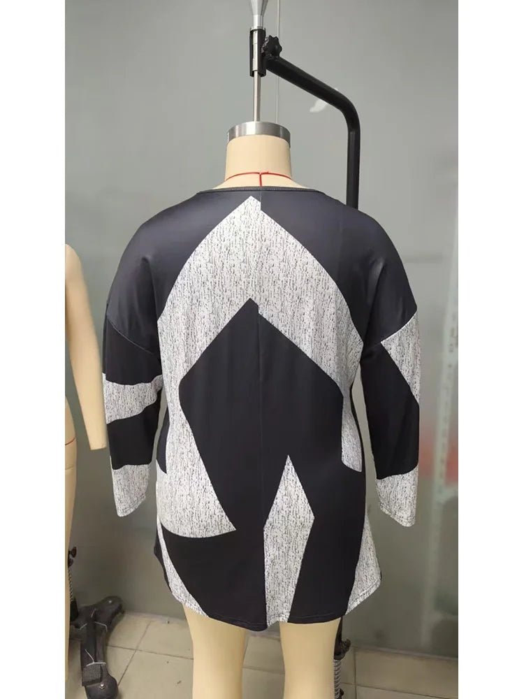 Geometric Colorblock V-Neck Tunic