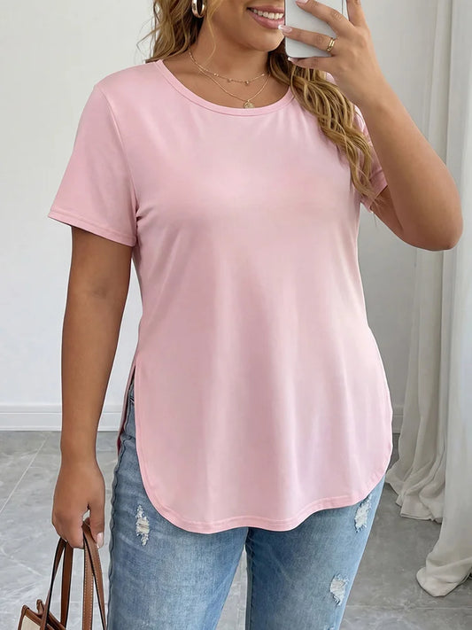 Curved-Hem Crew-Neck Tee