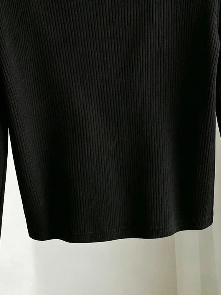 Pearl-Collar Ribbed Long-Sleeve Top