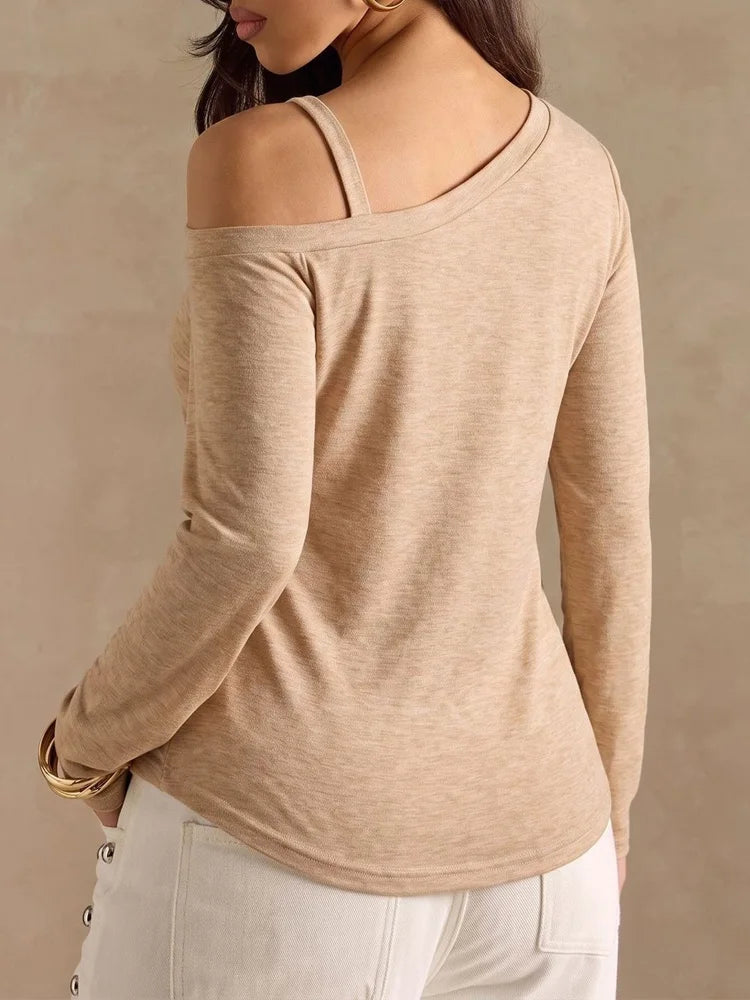 Asymmetric-Neck Side-Button Top