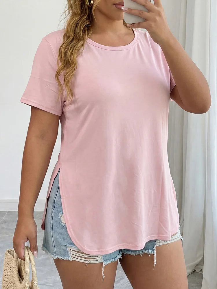Curved-Hem Crew-Neck Tee