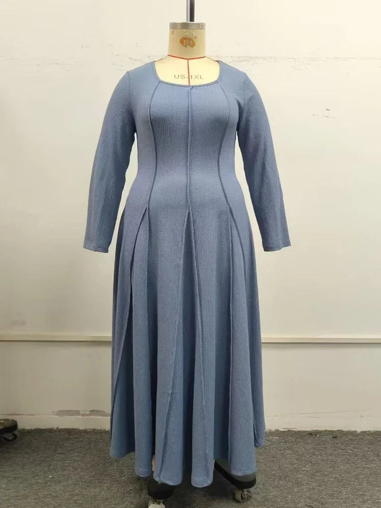 Paneled Square-Neck Midi Dress