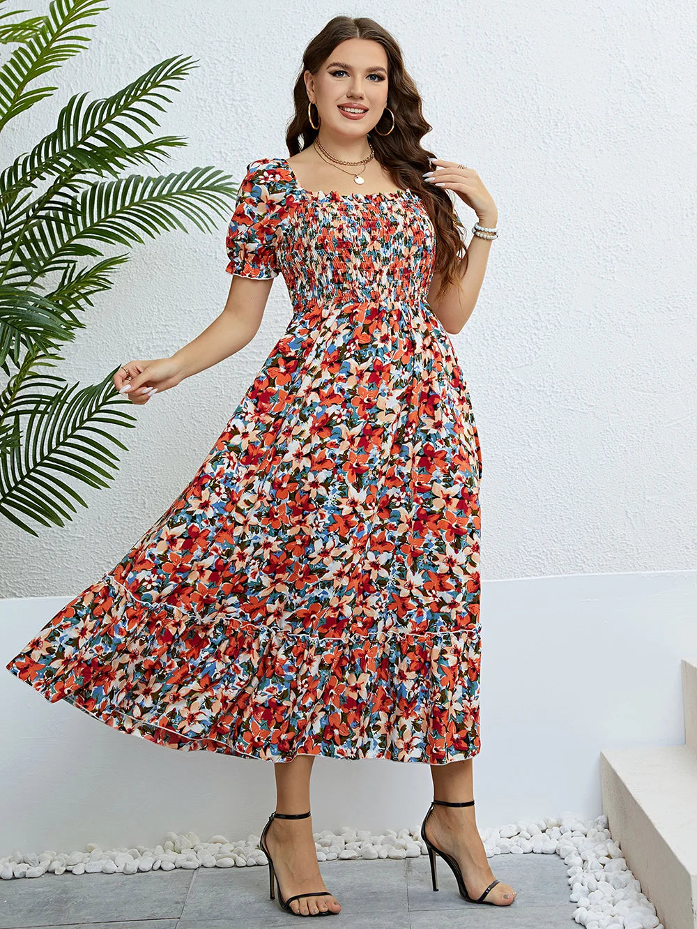 Floral Smocked-Bodice Maxi Dress