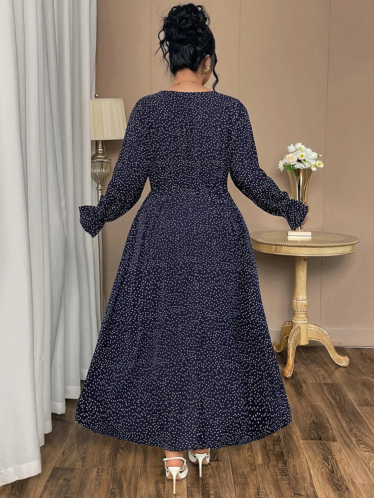 Micro-Dot Tie-Neck Maxi Dress