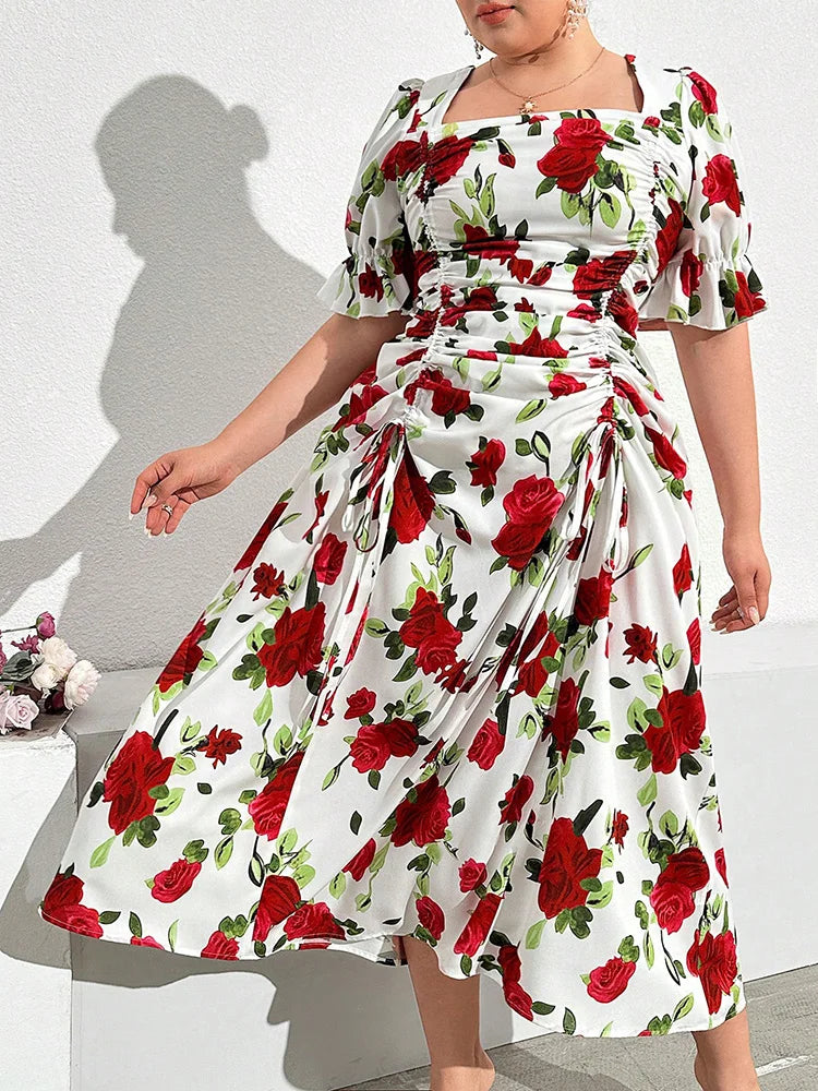 Rose-Print Square-Neck Maxi Dress