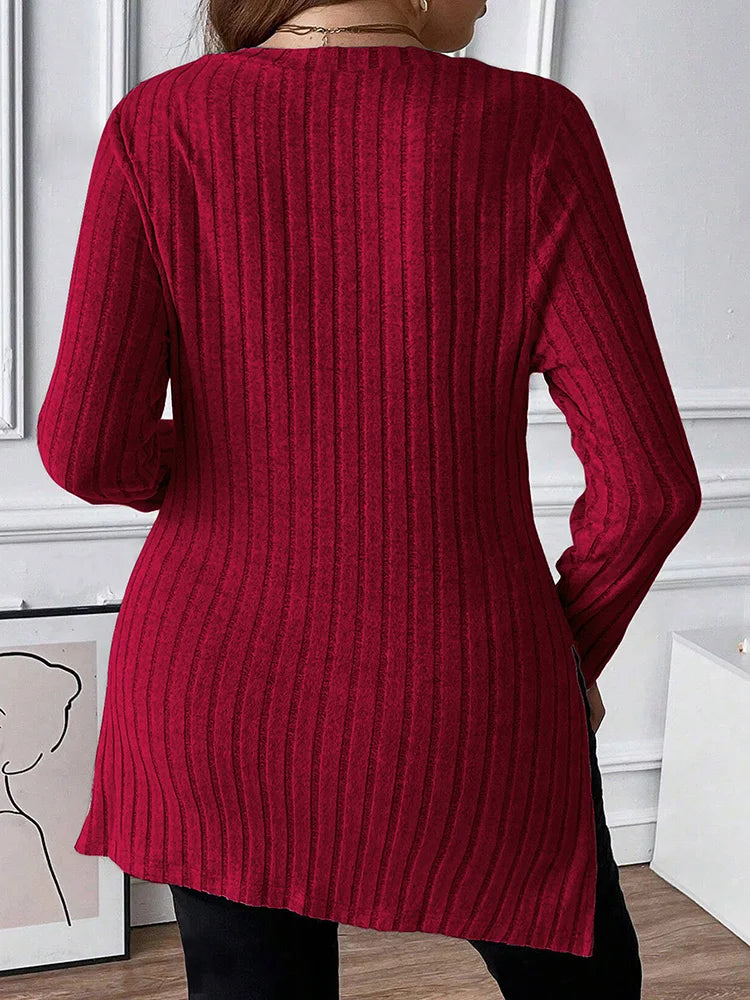 Square-Neck Ribbed Side-Slit Tunic