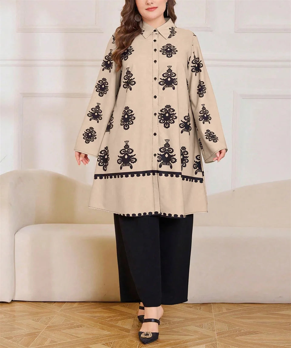 Motif Button Tunic & Wide-Leg Pants Set